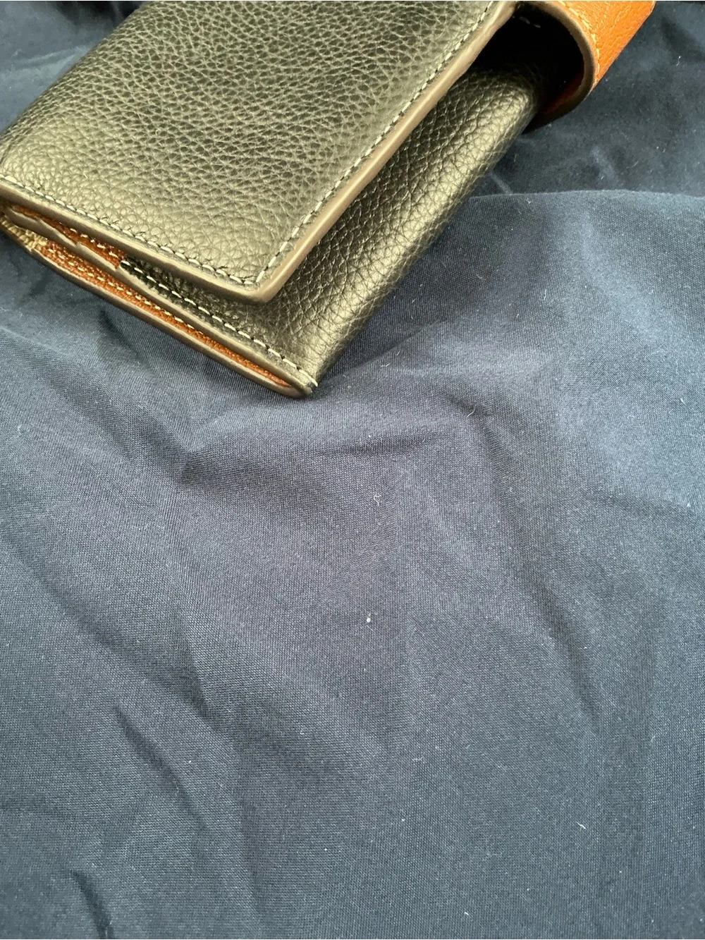 Tory Burch Black Leather Wallet with Tan Snap Tab